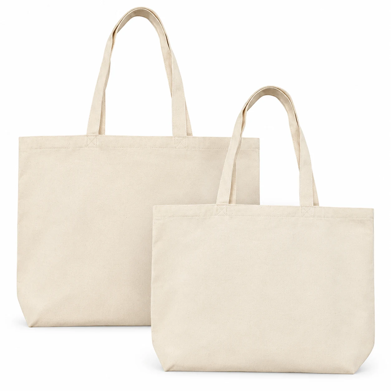 Natural-coloured canvas tote bags in two sizes